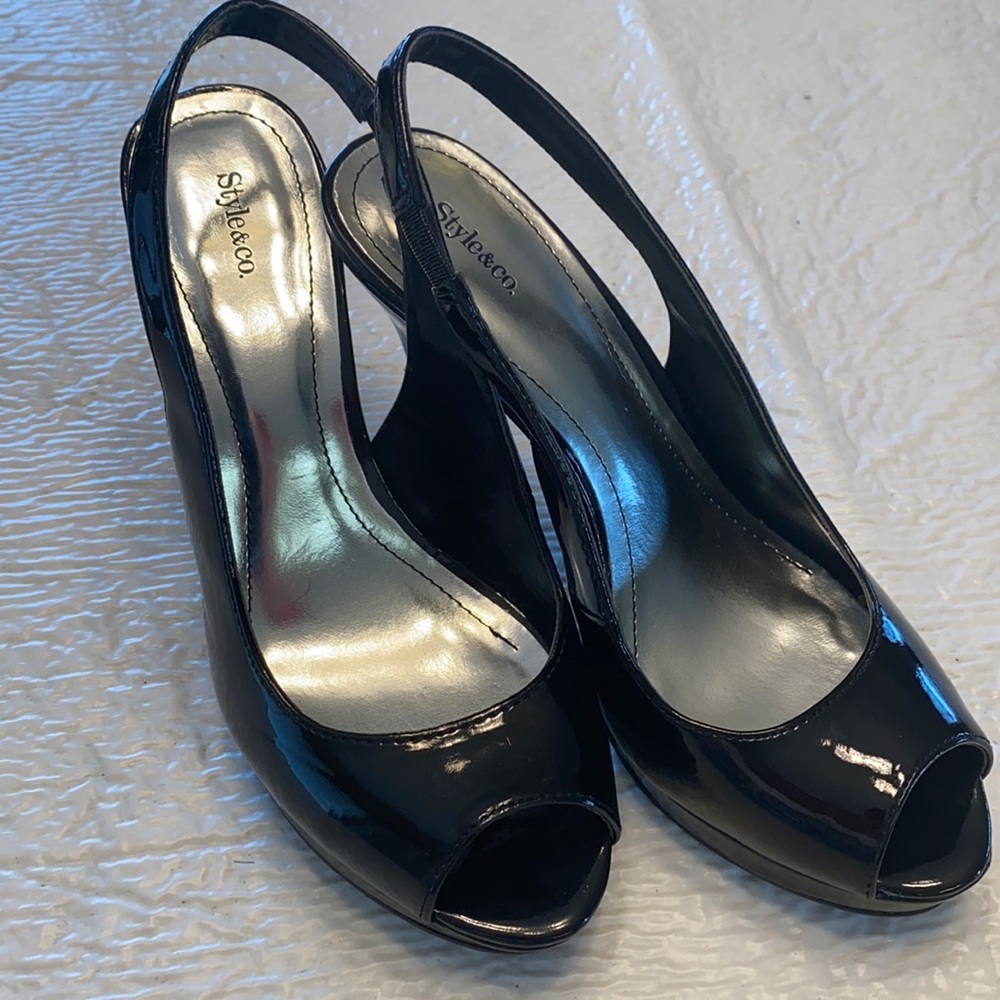 Black patent leather heels